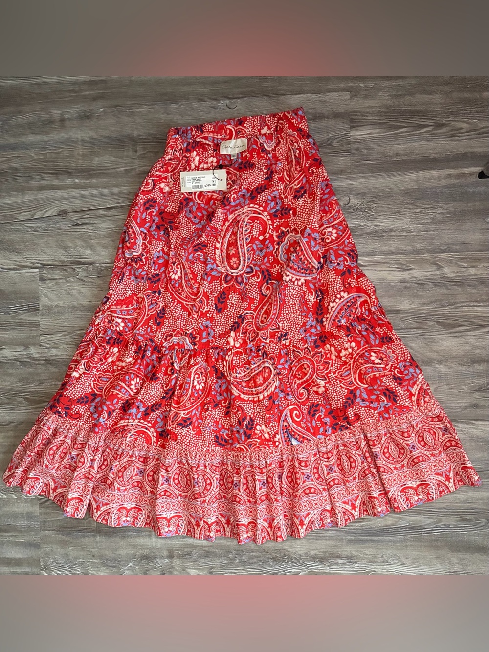 NWT $395 Cara Cara Chase Skirt Paisley
Red Size M Midi Poplin